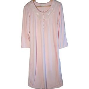 Miss Elaine Nightgown Small Pastel Pink SOFT Cozy Embroidered Floral Lace Long